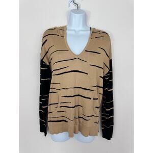 Belle by Belldini Camel Black Striped Hooded Knit Sweater | Size S